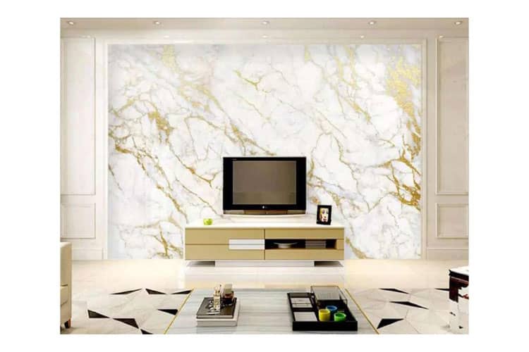 White marble gold silk mural