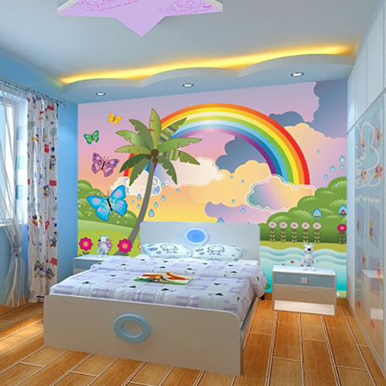 Cartoon Children Room Rainbow Wallpaper