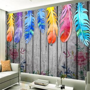 Feather Flower Plank Wood Grain Wallpaper for Walls