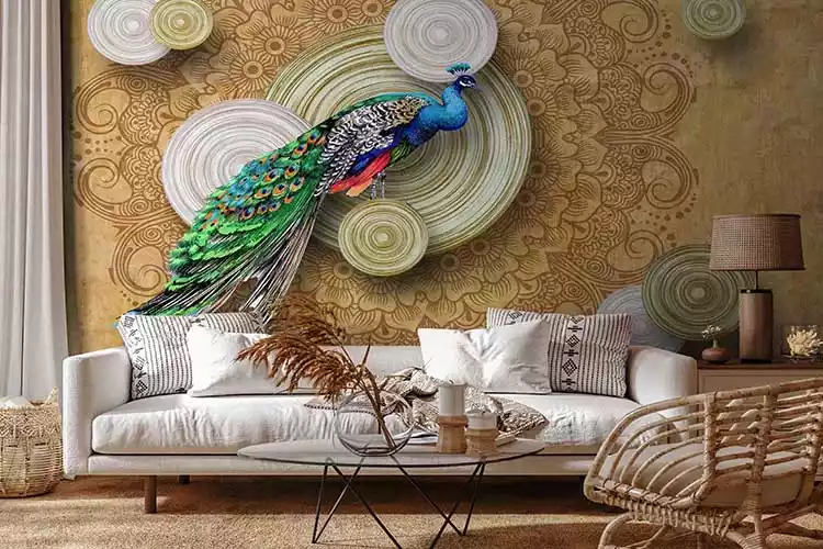 Designer Beautiful Peacock Sitting on circle Wallpaper