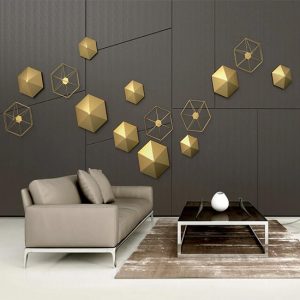 3D Three-Dimensional Golden Hexagon frame Wallpaper
