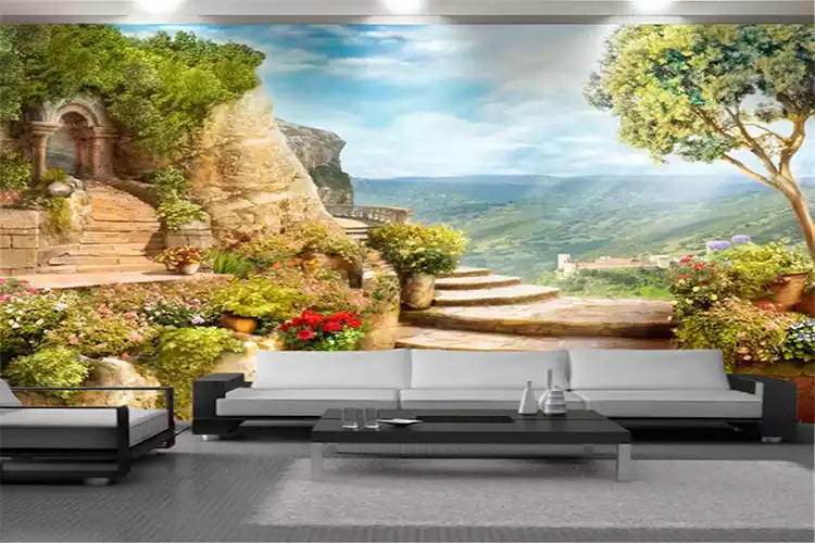 Garden View Wall Painting Living Room Wallpaper