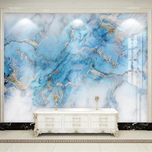 Light Luxury Blue Infiltration Ink Gold Marble Wallpaper