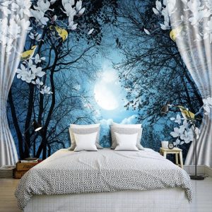 Natural Scenery peaceful Night forest Moon Bedroom Wallpaper