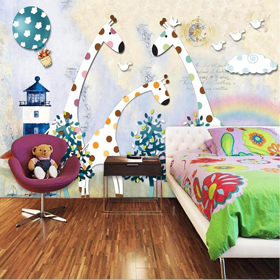 3D Cartoon Animal Giraffe Wall Mural