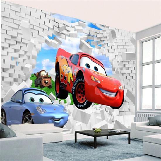 3D Cartoon Car Wall Mural